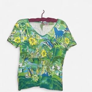 Tropical Blue & Green V-Neck Women’s Blouse